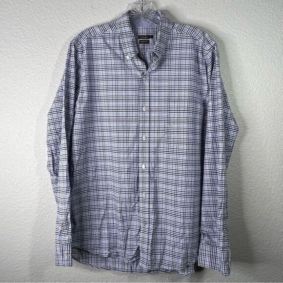 J. McLaughlin Mens Button Up Shirt Plaid Long Sleeve Modern Fit Gray Blue Medium - Picture 1 of 6